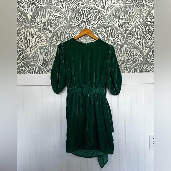 Rhode Pia Velvet Green Minidress with Puff Sleeves in Women's 6 - Picture 5 of 7